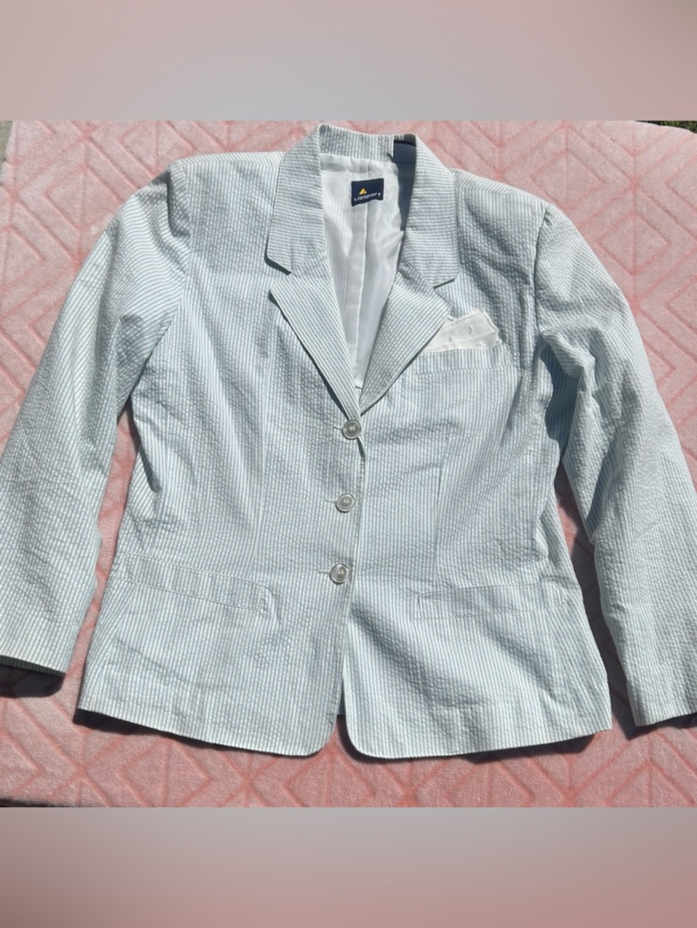 Vintage Liz Claiborne Sport Blue White Striped Blazer Seersucker Womanes Sze 8